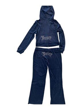 Juicy Couture Velour Bling Hoodie Tracksuit Set Navy Blue  NWT $199